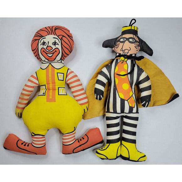Vtg 1970s Ronald McDonald and Hamburglar Stuffed Plush Cloth Dolls Set 16 in ea. - Picture 1 of 3